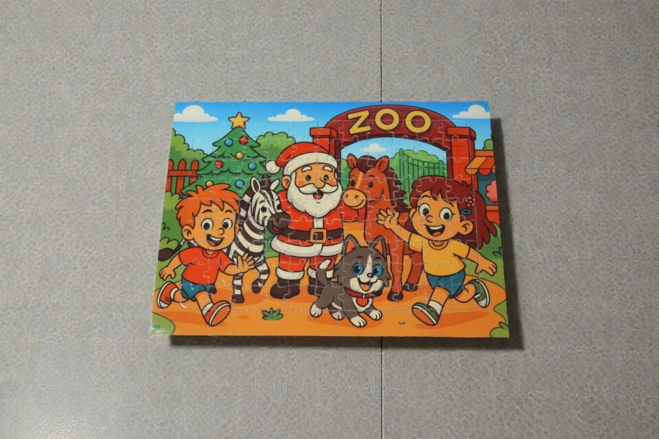 130 Parça A3 Puzzle Piroş Aliş ve Mırmır Hayvanat Bahçesinde Hayellerden Doğan Puzzle