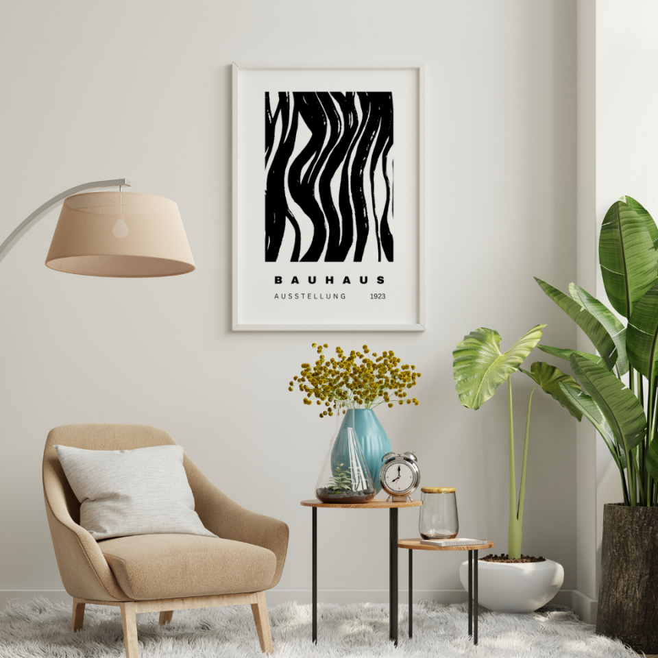 Siyah Beyaz Şekiller Duvar Tablosu Çerçeveli 2'li Set Beyaz - 35 x 50