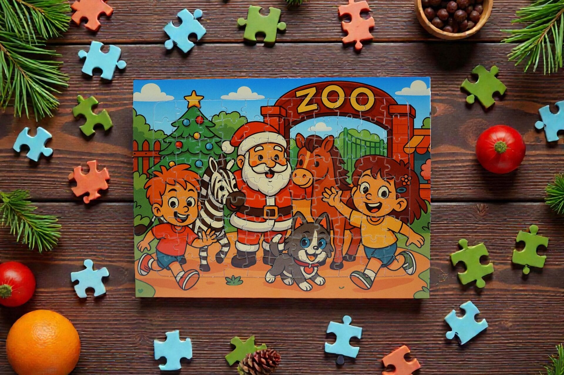 96 Parça A4 Puzzle Piroş Aliş ve Mırmır Hayvanat Bahçesinde Hayellerden Doğan Puzzle