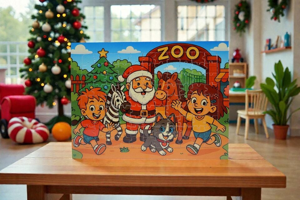 96 Parça A4 Puzzle Piroş Aliş ve Mırmır Hayvanat Bahçesinde Hayellerden Doğan Puzzle