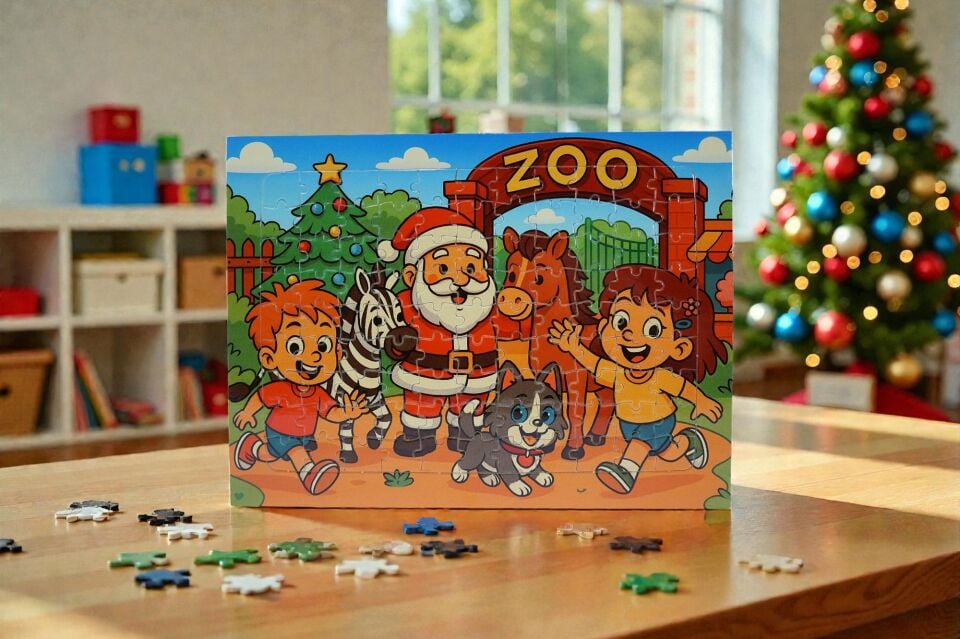 96 Parça A4 Puzzle Piroş Aliş ve Mırmır Hayvanat Bahçesinde Hayellerden Doğan Puzzle