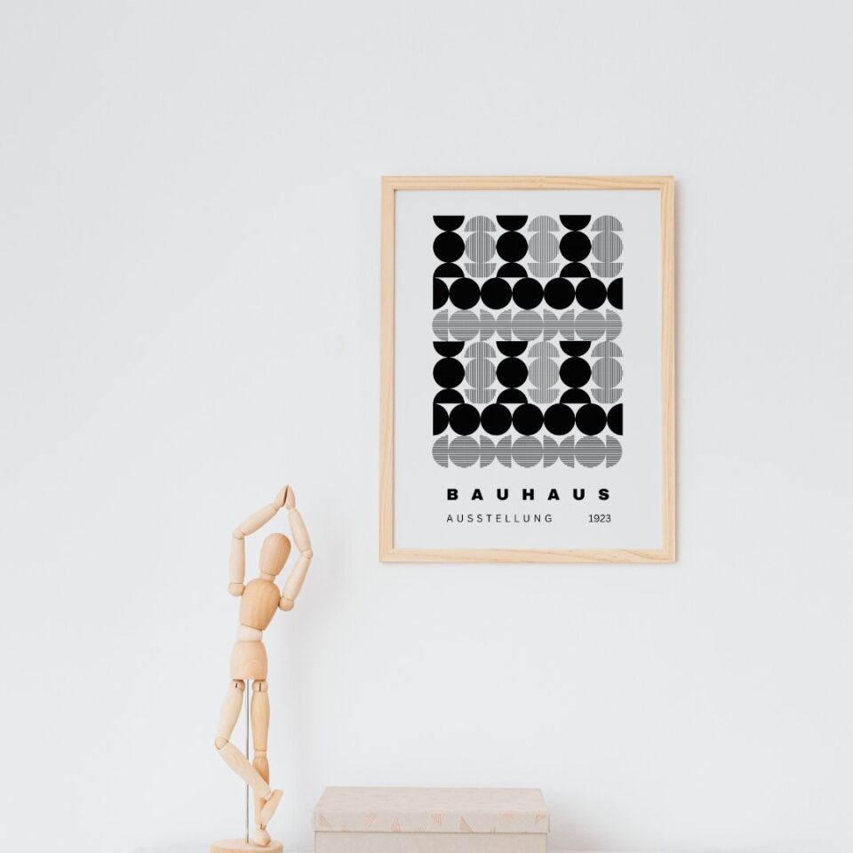 Siyah Beyaz Şekiller Duvar Tablosu Çerçeveli 2'li Set Ahşap - 40 x 50