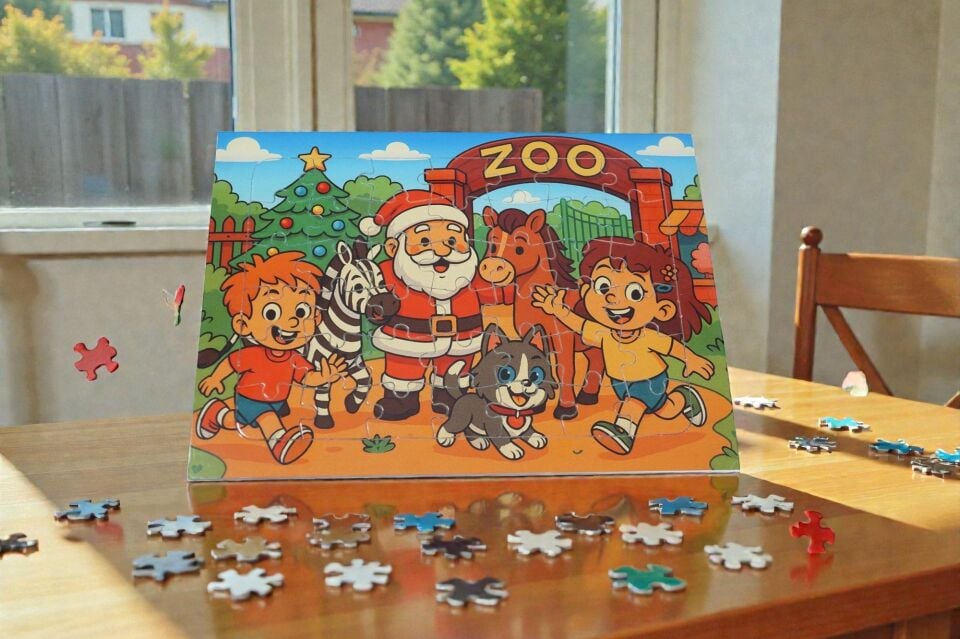 42 Parça A4 Puzzle Piroş Aliş ve Mırmır Hayvanat Bahçesinde Hayellerden Doğan Puzzle