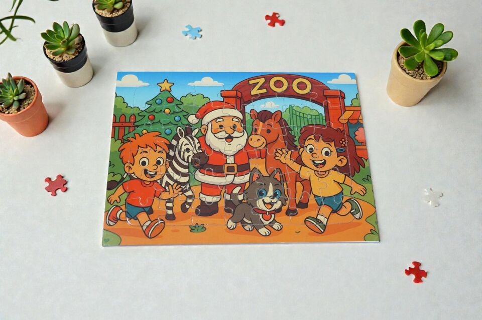 42 Parça A4 Puzzle Piroş Aliş ve Mırmır Hayvanat Bahçesinde Hayellerden Doğan Puzzle