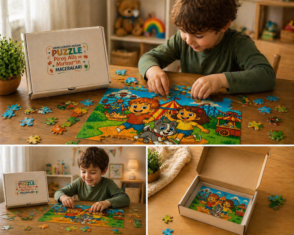 Kişiye Özel Hayal Puzzle – Piroş, Aliş ve Mırmır Hayvanat Bahçesinde | 42 Parça A4