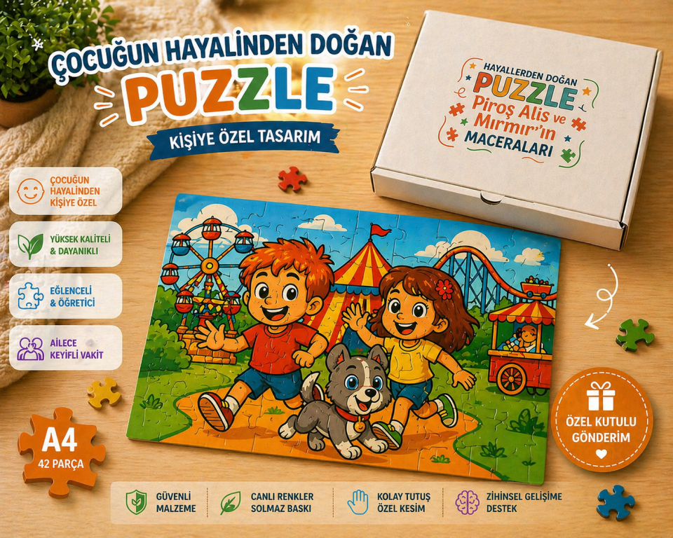 Kişiye Özel Hayal Puzzle – Piroş, Aliş ve Mırmır Hayvanat Bahçesinde | 42 Parça A4