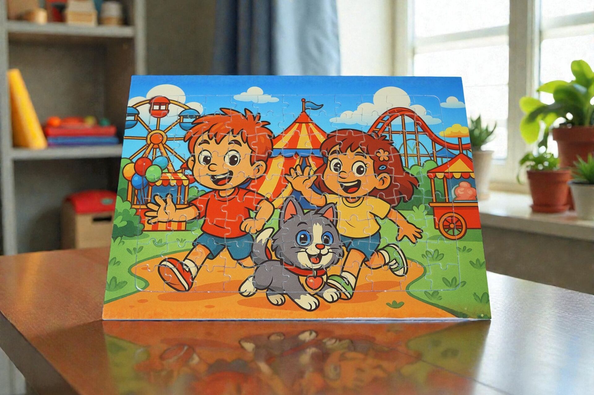 96 Parça A4 Puzzle Piroş Aliş ve Mırmır Lünaparkta Hayellerden Doğan Puzzle