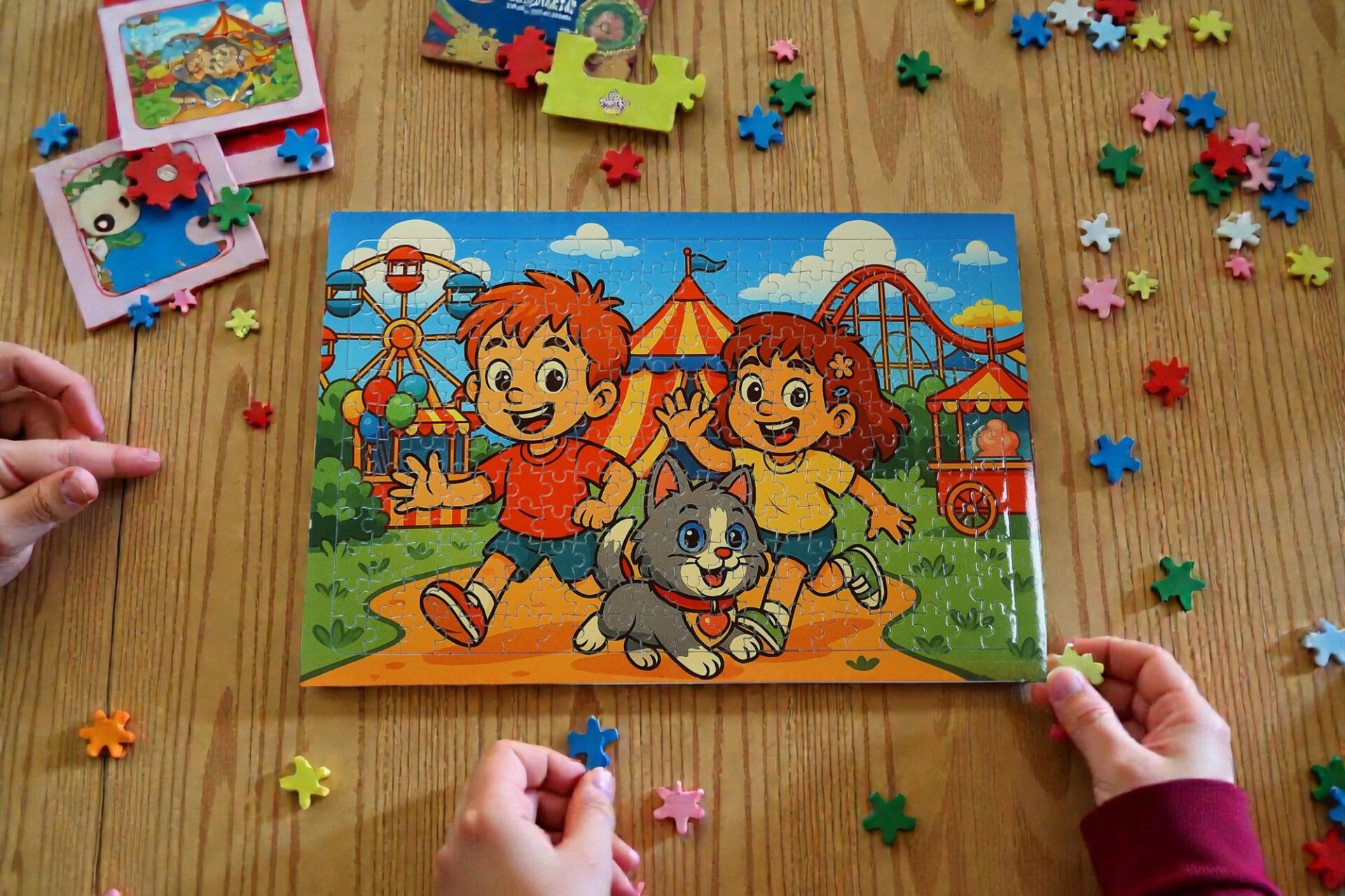 240 Parça A3 Puzzle Piroş Aliş ve Mırmır Lünaparkta Hayellerden Doğan Puzzle