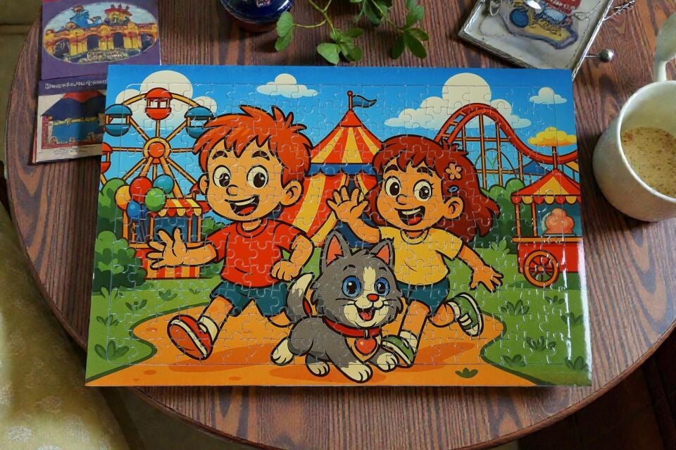 240 Parça A3 Puzzle Piroş Aliş ve Mırmır Lünaparkta Hayellerden Doğan Puzzle