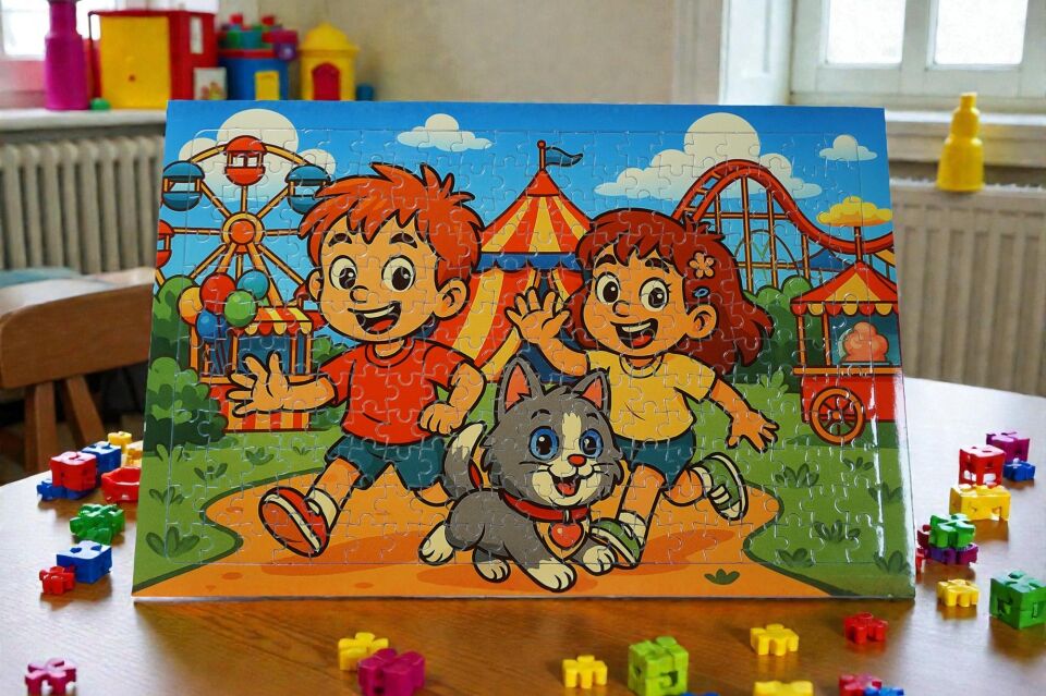 240 Parça A3 Puzzle Piroş Aliş ve Mırmır Lünaparkta Hayellerden Doğan Puzzle