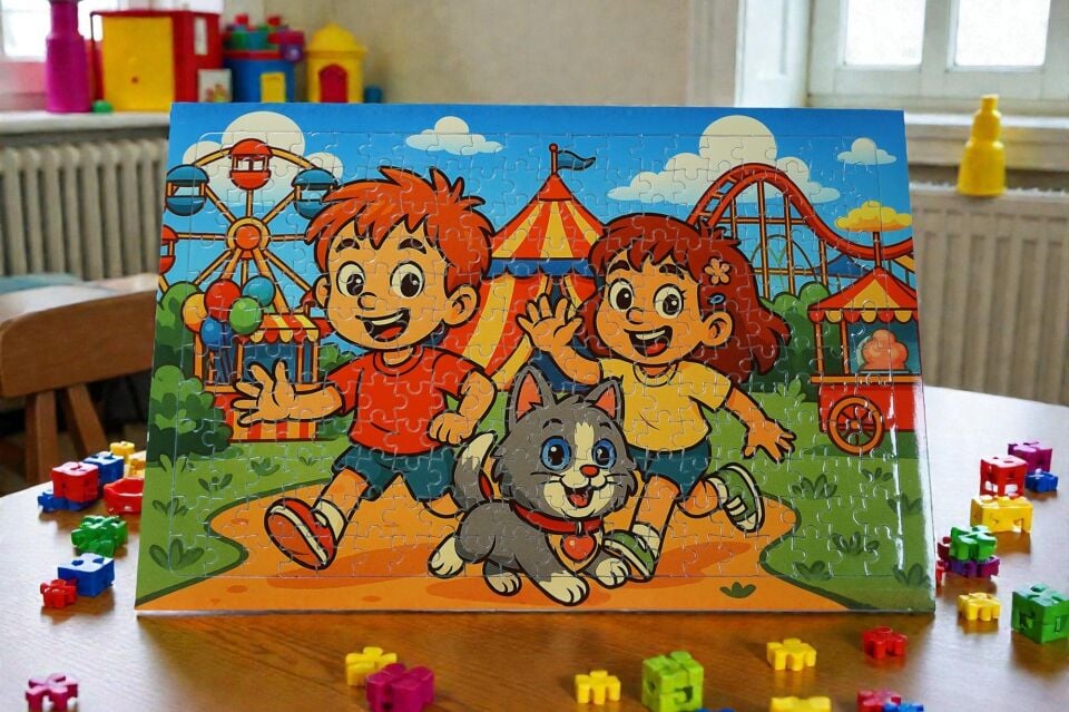 240 Parça A3 Puzzle Piroş Aliş ve Mırmır Lünaparkta Hayellerden Doğan Puzzle