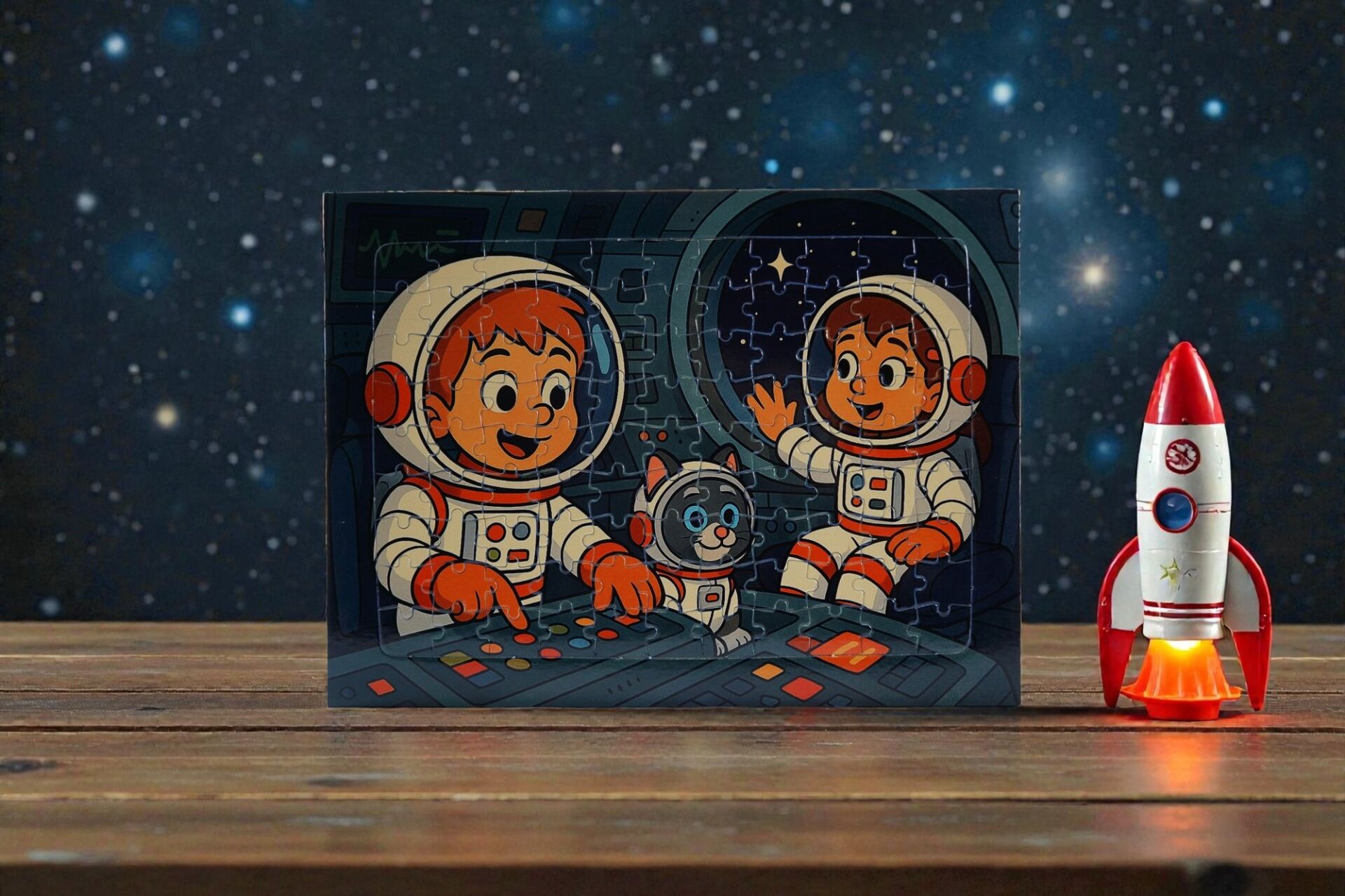 42 Parça A4 Puzzle Piroş Aliş ve ve Mırmır Uzay Yolculuğunda Hayellerden Doğan Puzzle