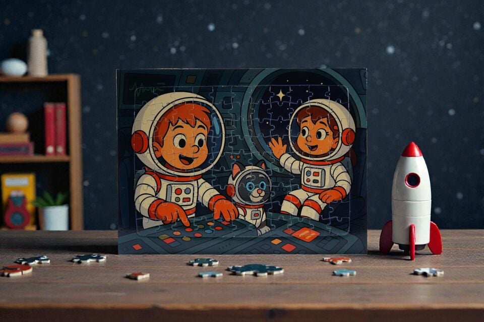 42 Parça A4 Puzzle Piroş Aliş ve ve Mırmır Uzay Yolculuğunda Hayellerden Doğan Puzzle