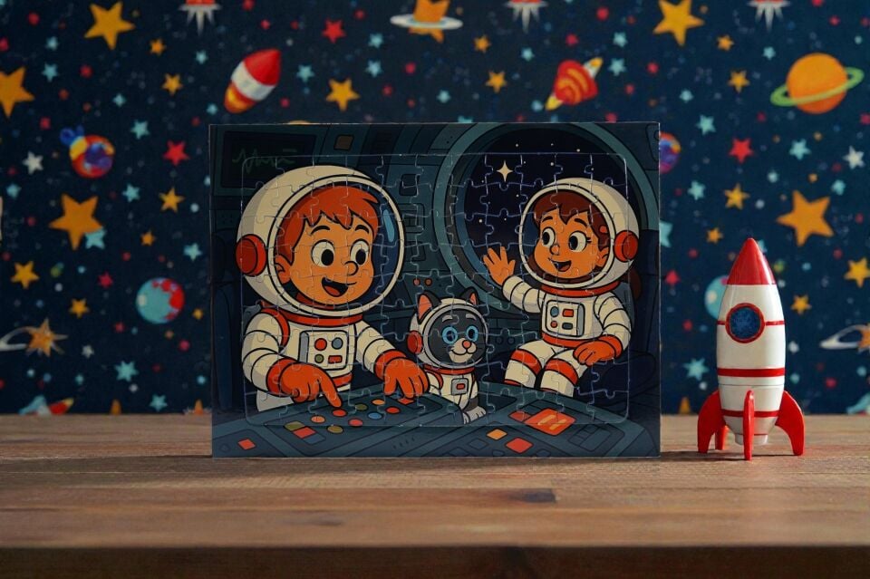 42 Parça A4 Puzzle Piroş Aliş ve ve Mırmır Uzay Yolculuğunda Hayellerden Doğan Puzzle