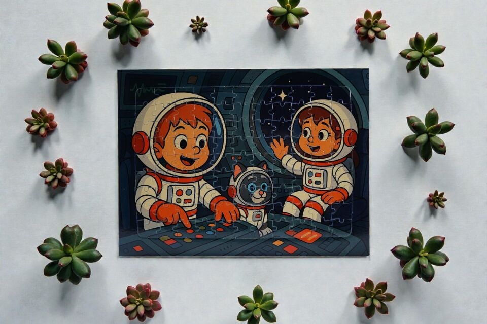 42 Parça A4 Puzzle Piroş Aliş ve ve Mırmır Uzay Yolculuğunda Hayellerden Doğan Puzzle