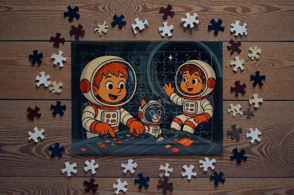 42 Parça A4 Puzzle Piroş Aliş ve ve Mırmır Uzay Yolculuğunda Hayellerden Doğan Puzzle