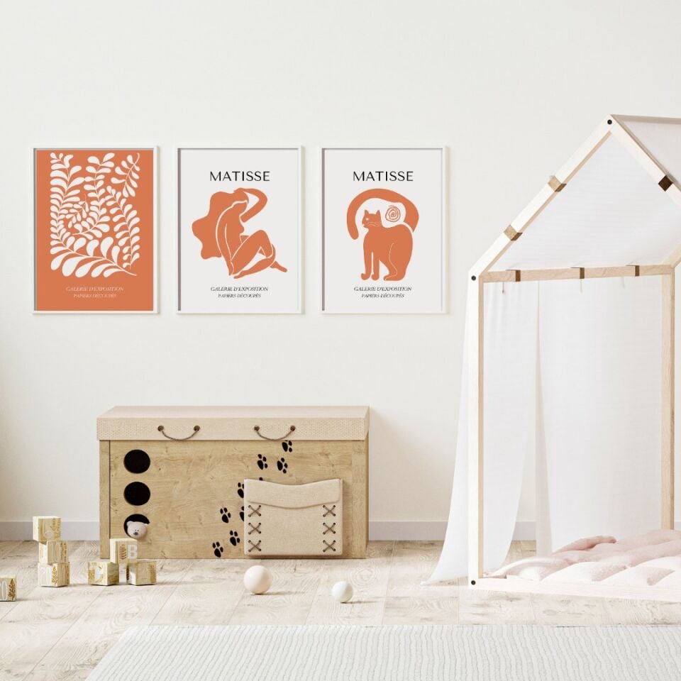 Turuncunun Büyüsü Matisse  Duvar Tablosu Çerçeveli 3'lü Set