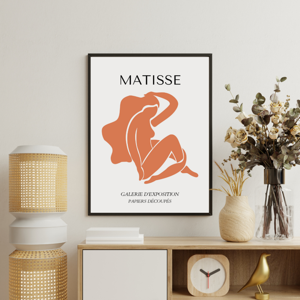 Turuncunun Büyüsü Matisse  Duvar Tablosu Çerçeveli 3'lü Set Siyah - 40 x 50