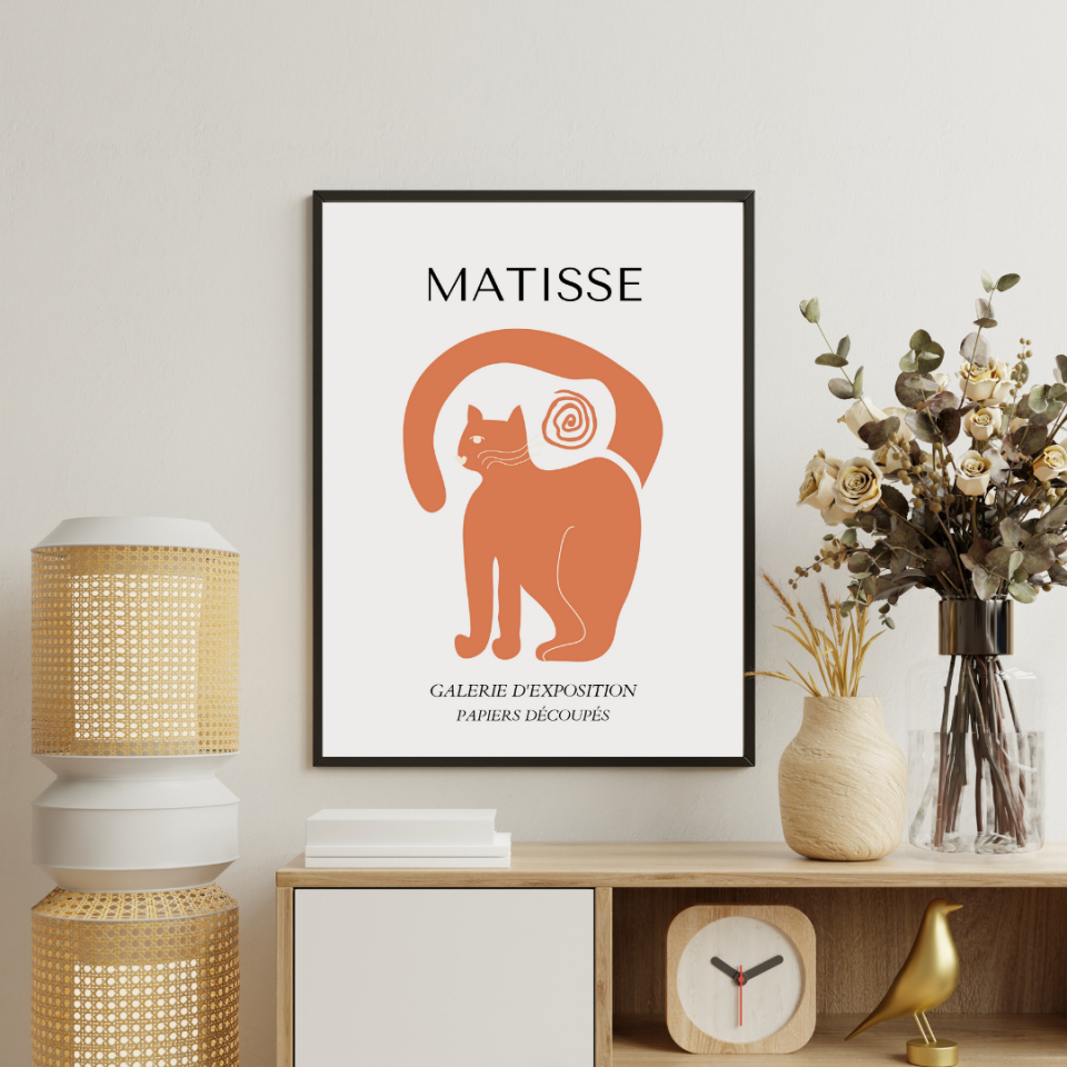 Turuncunun Büyüsü Matisse  Duvar Tablosu Çerçeveli 3'lü Set Siyah - 40 x 50