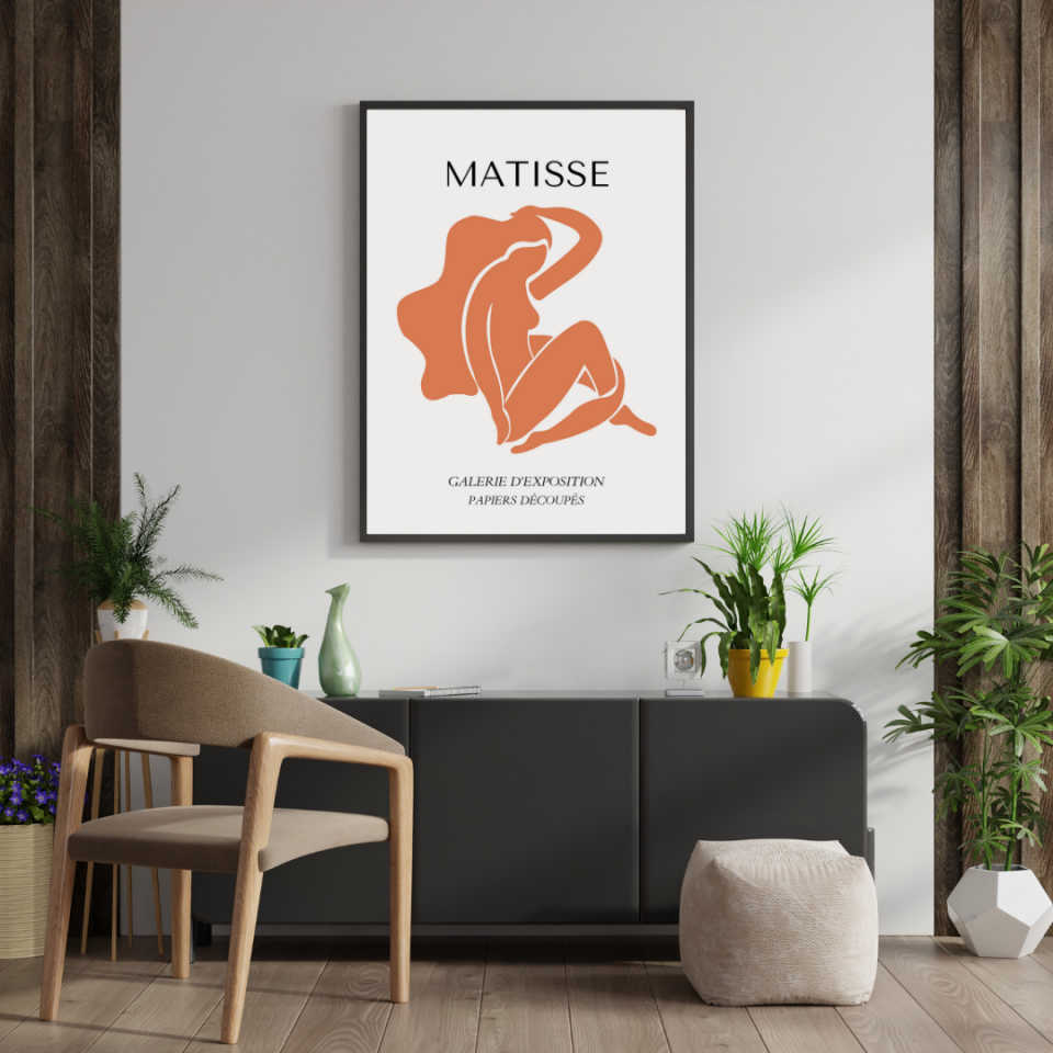 Turuncunun Büyüsü Matisse  Duvar Tablosu Çerçeveli 3'lü Set Siyah - 21 x 30