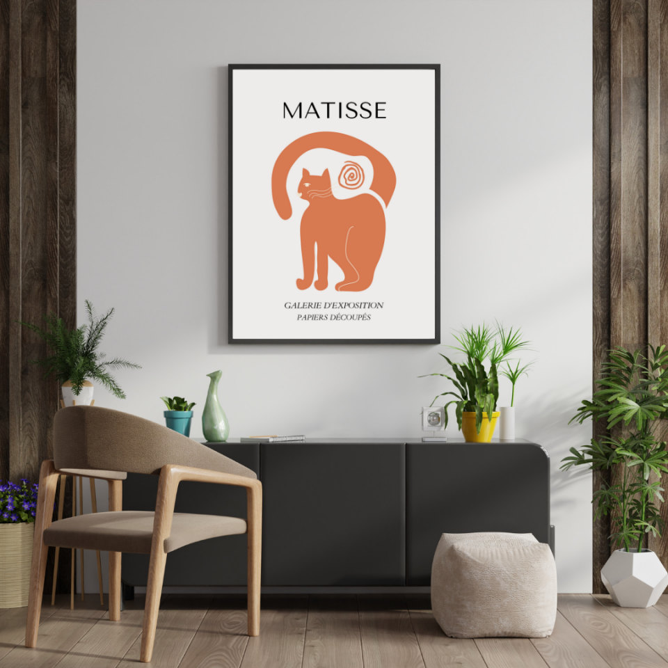 Turuncunun Büyüsü Matisse  Duvar Tablosu Çerçeveli 3'lü Set Siyah - 30 x 42