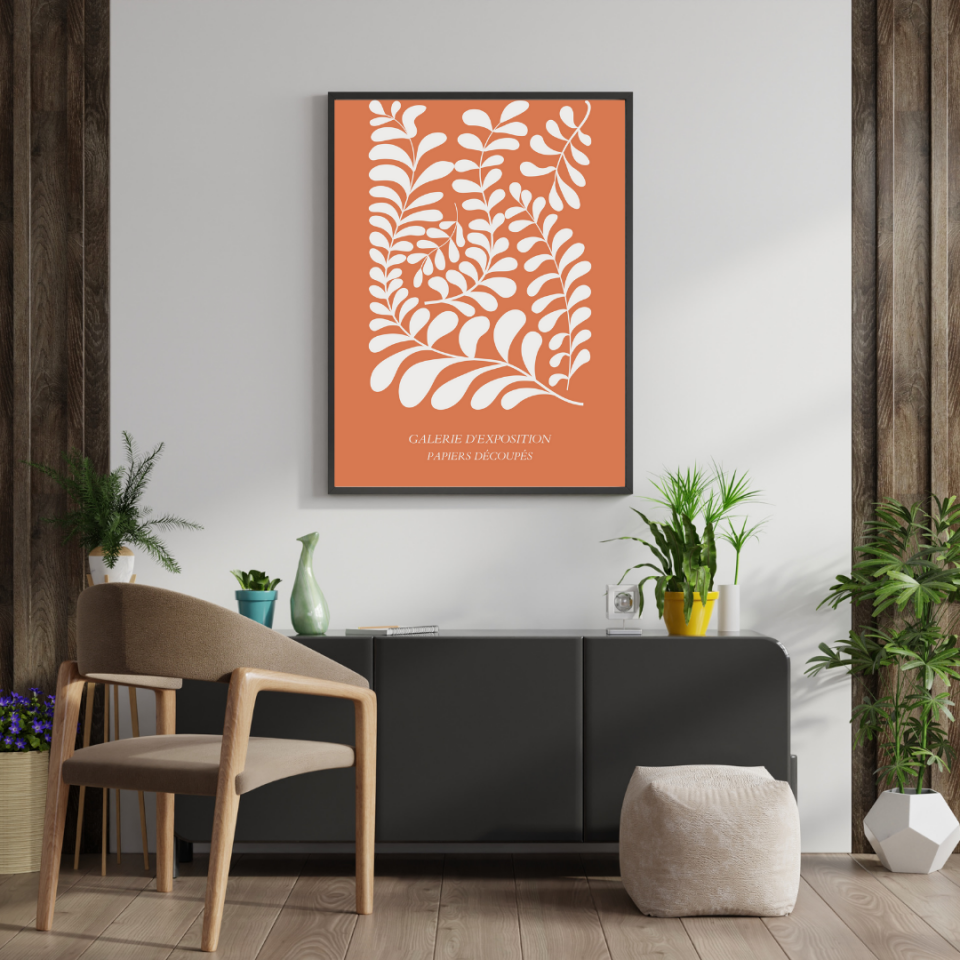 Turuncunun Büyüsü Matisse  Duvar Tablosu Çerçeveli 3'lü Set Siyah - 35 x 50
