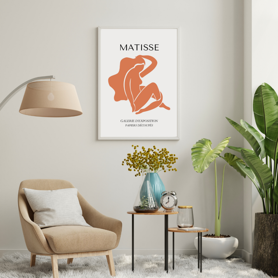 Turuncunun Büyüsü Matisse  Duvar Tablosu Çerçeveli 3'lü Set Beyaz - 40 x 50