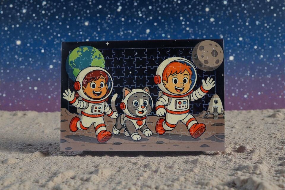 130 Parça A3 Puzzle Piroş Aliş ve Mırmır Uzay Yolculuğunda Hayellerden Doğan Puzzle