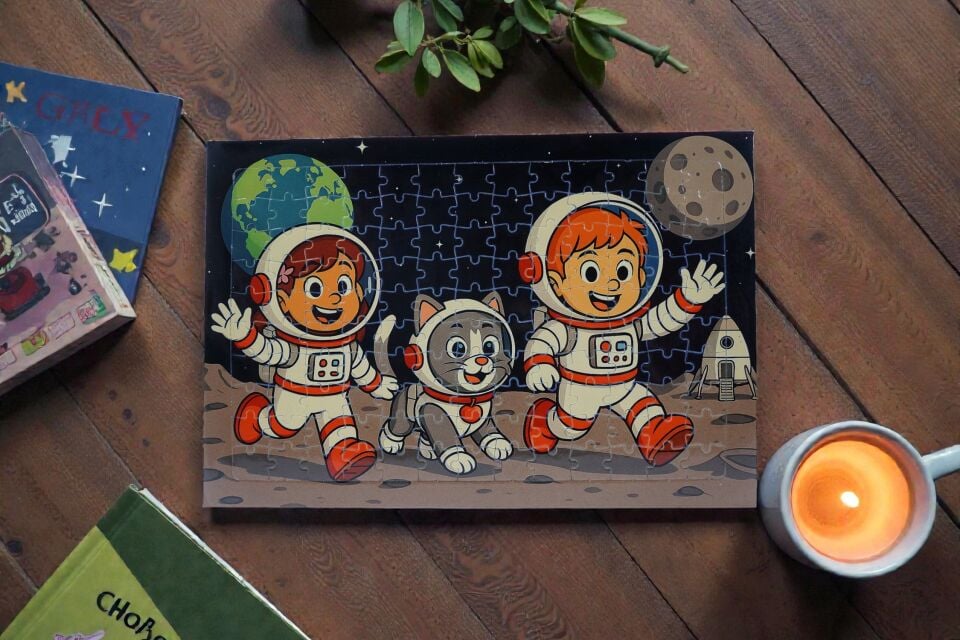 130 Parça A3 Puzzle Piroş Aliş ve Mırmır Uzay Yolculuğunda Hayellerden Doğan Puzzle