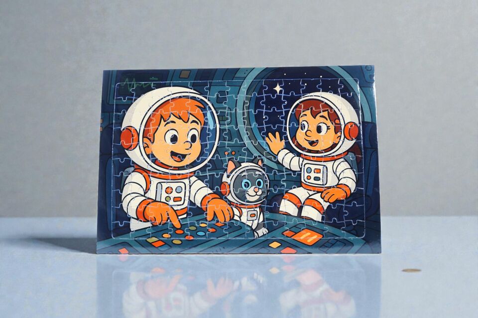 130 Parça A3 Puzzle Piroş Aliş ve Mırmır Uzay Yolculuğunda Hayellerden Doğan Puzzle