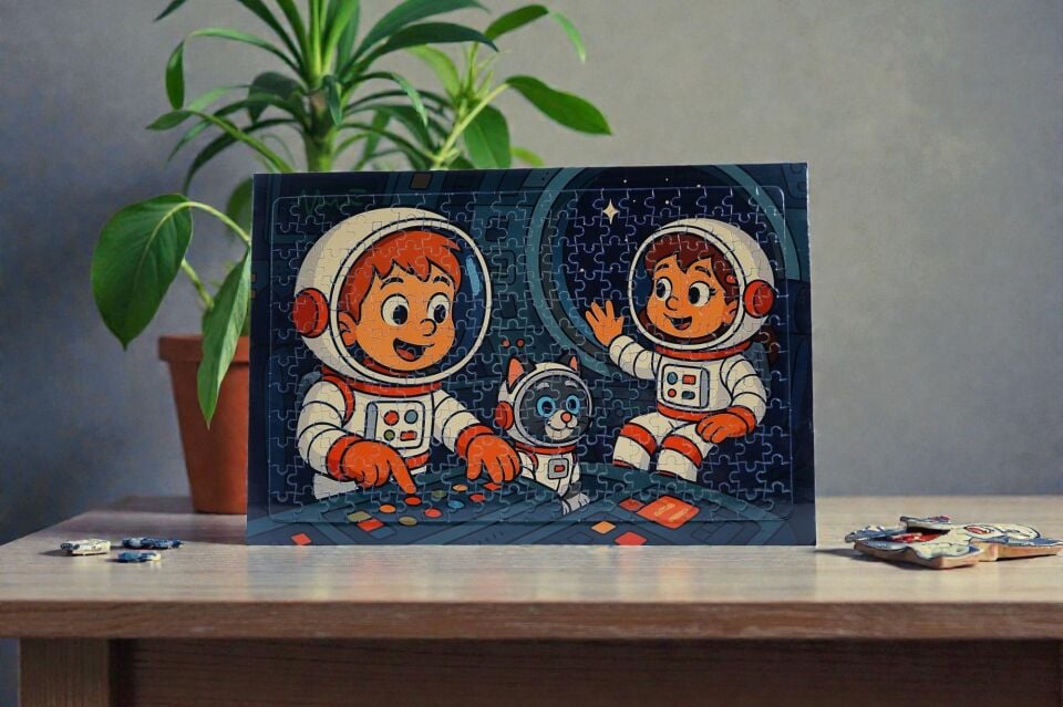 240 Parça A3 Puzzle Piroş Aliş ve Mırmır Uzay Yolculuğunda Hayellerden Doğan Puzzle