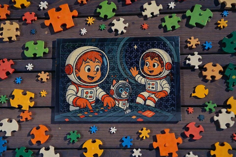 240 Parça A3 Puzzle Piroş Aliş ve Mırmır Uzay Yolculuğunda Hayellerden Doğan Puzzle