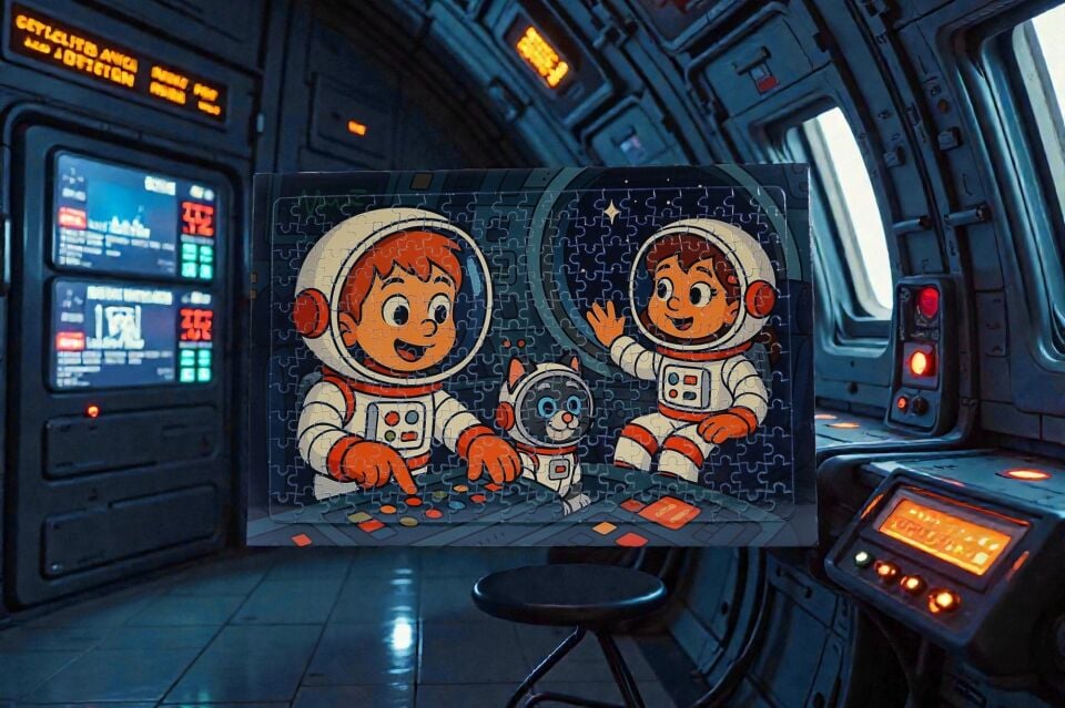 240 Parça A3 Puzzle Piroş Aliş ve Mırmır Uzay Yolculuğunda Hayellerden Doğan Puzzle