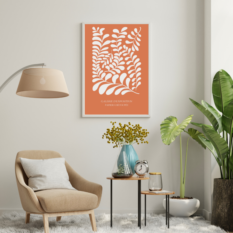 Turuncunun Büyüsü Matisse  Duvar Tablosu Çerçeveli 3'lü Set Beyaz - 21 x 30