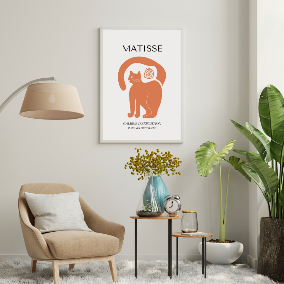 Turuncunun Büyüsü Matisse  Duvar Tablosu Çerçeveli 3'lü Set Beyaz - 30 x 42