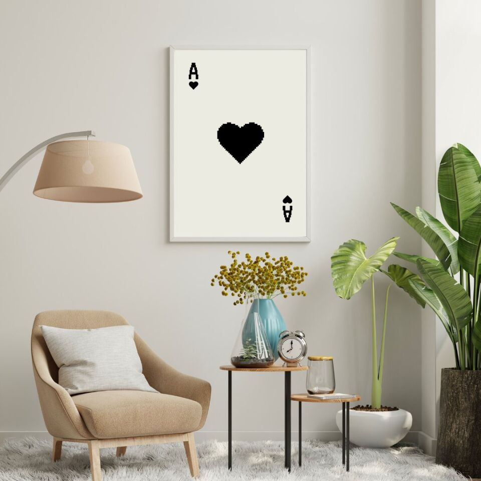 Siyah Kartlar Duvar Tablosu Çerçeveli 3'lü Set Beyaz - 50 x 70