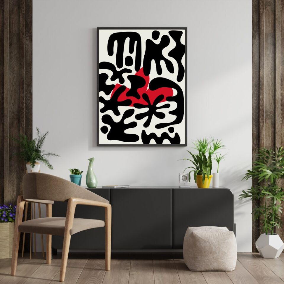 Kırmızı Siyah Kalabalık Duvar Tablosu Çerçeveli 3'lü Set