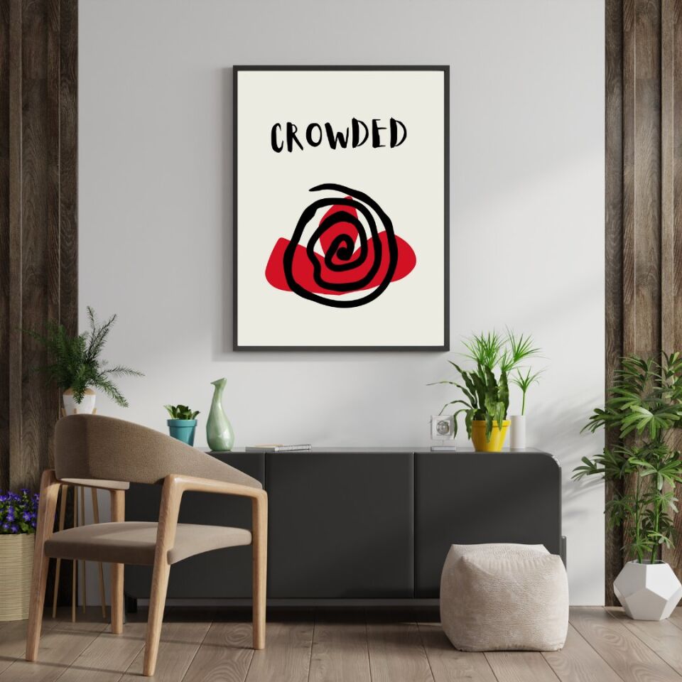 Kırmızı Siyah Kalabalık Duvar Tablosu Çerçeveli 3'lü Set