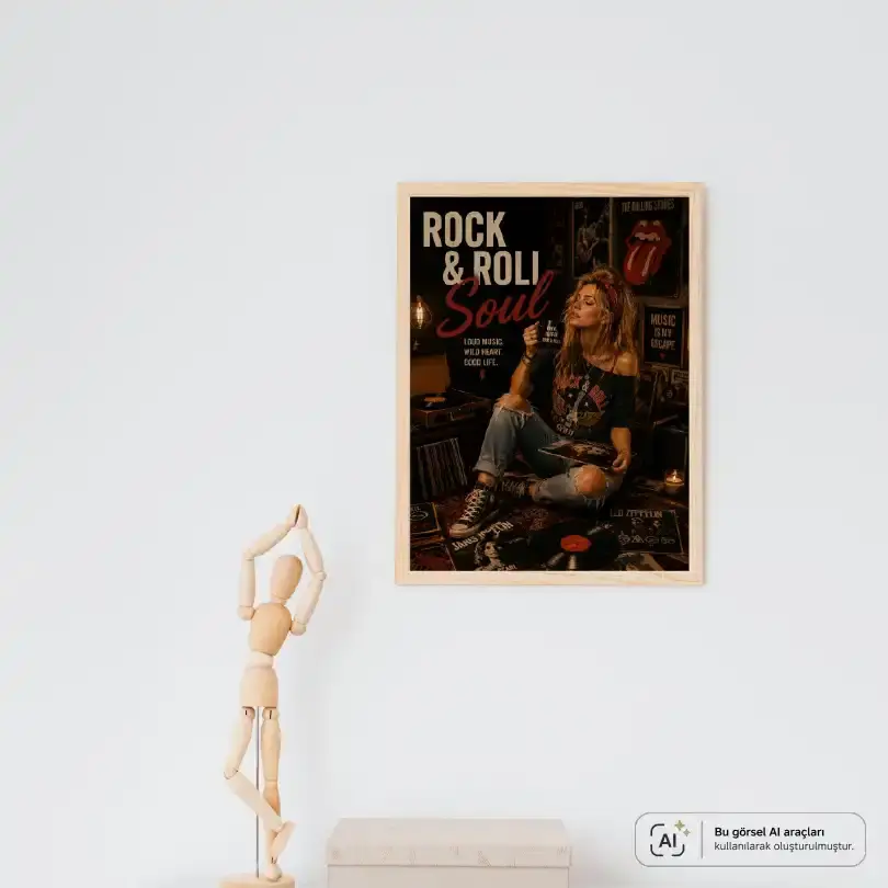 Plak Hikayeleri Kolleksiyonu Rock'un Ritmi Ahşap - 21 x 30