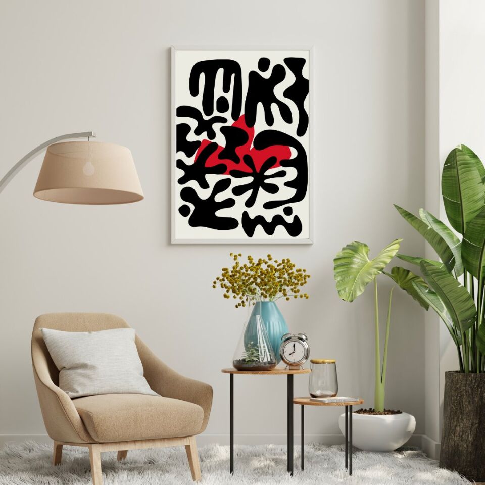 Kırmızı Siyah Kalabalık Duvar Tablosu Çerçeveli 3'lü Set Beyaz - 40 x 50