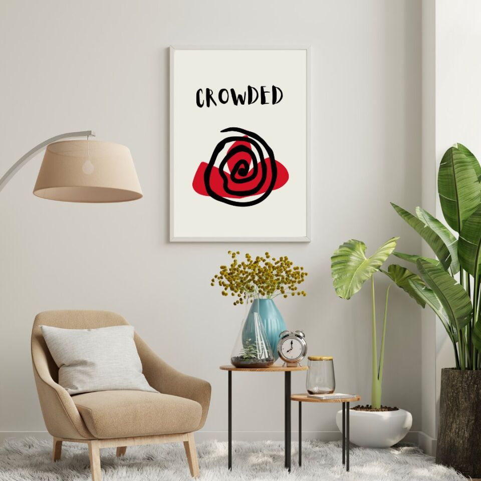 Kırmızı Siyah Kalabalık Duvar Tablosu Çerçeveli 3'lü Set Beyaz - 40 x 50