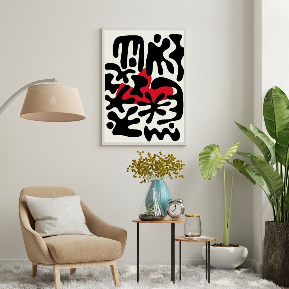 Kırmızı Siyah Kalabalık Duvar Tablosu Çerçeveli 3'lü Set Beyaz - 21 x 30