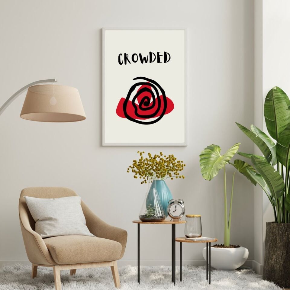 Kırmızı Siyah Kalabalık Duvar Tablosu Çerçeveli 3'lü Set Beyaz - 21 x 30