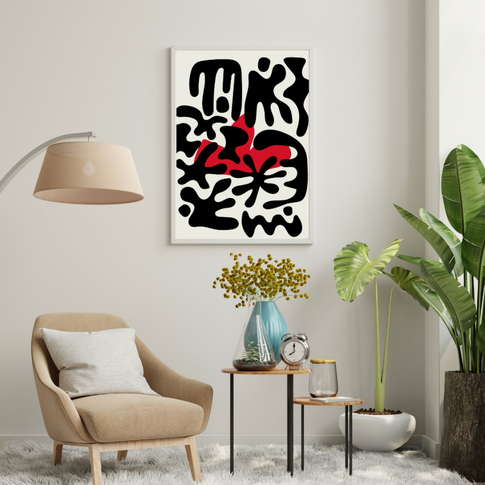 Kırmızı Siyah Kalabalık Duvar Tablosu Çerçeveli 3'lü Set Beyaz - 30 x 42