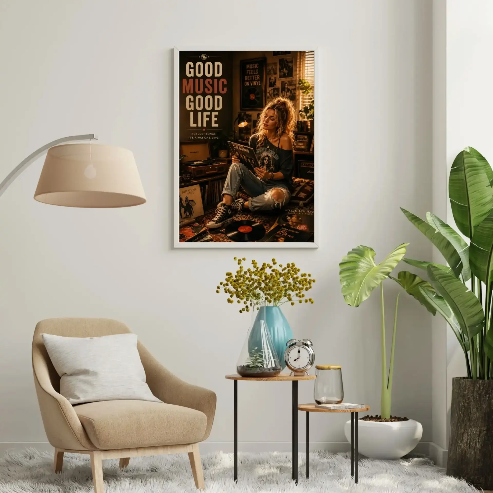Plak Hikayeleri Kolleksiyonu İyi Müzik Güzel Hayat Beyaz - 21 x 30