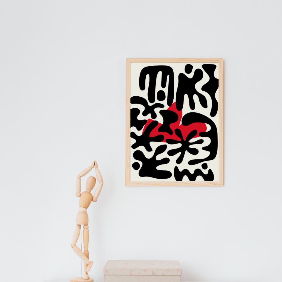 Kırmızı Siyah Kalabalık Duvar Tablosu Çerçeveli 3'lü Set Ahşap - 30 x 42