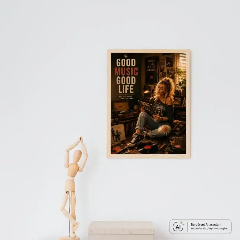 Plak Hikayeleri Kolleksiyonu İyi Müzik Güzel Hayat Ahşap - 21 x 30