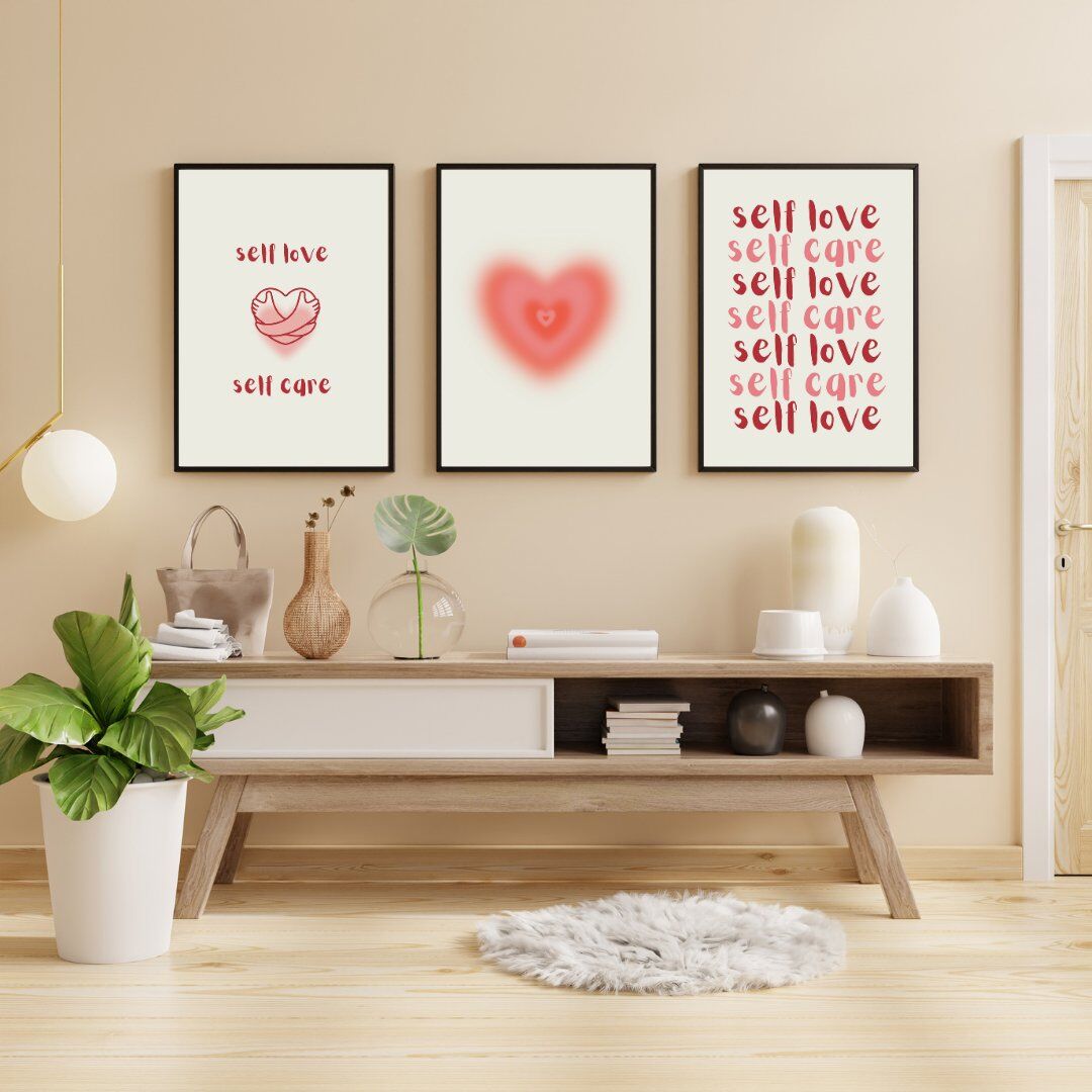 Self Love Care  Duvar Tablosu Çerçeveli 3'lü Set Siyah - 21 x 30