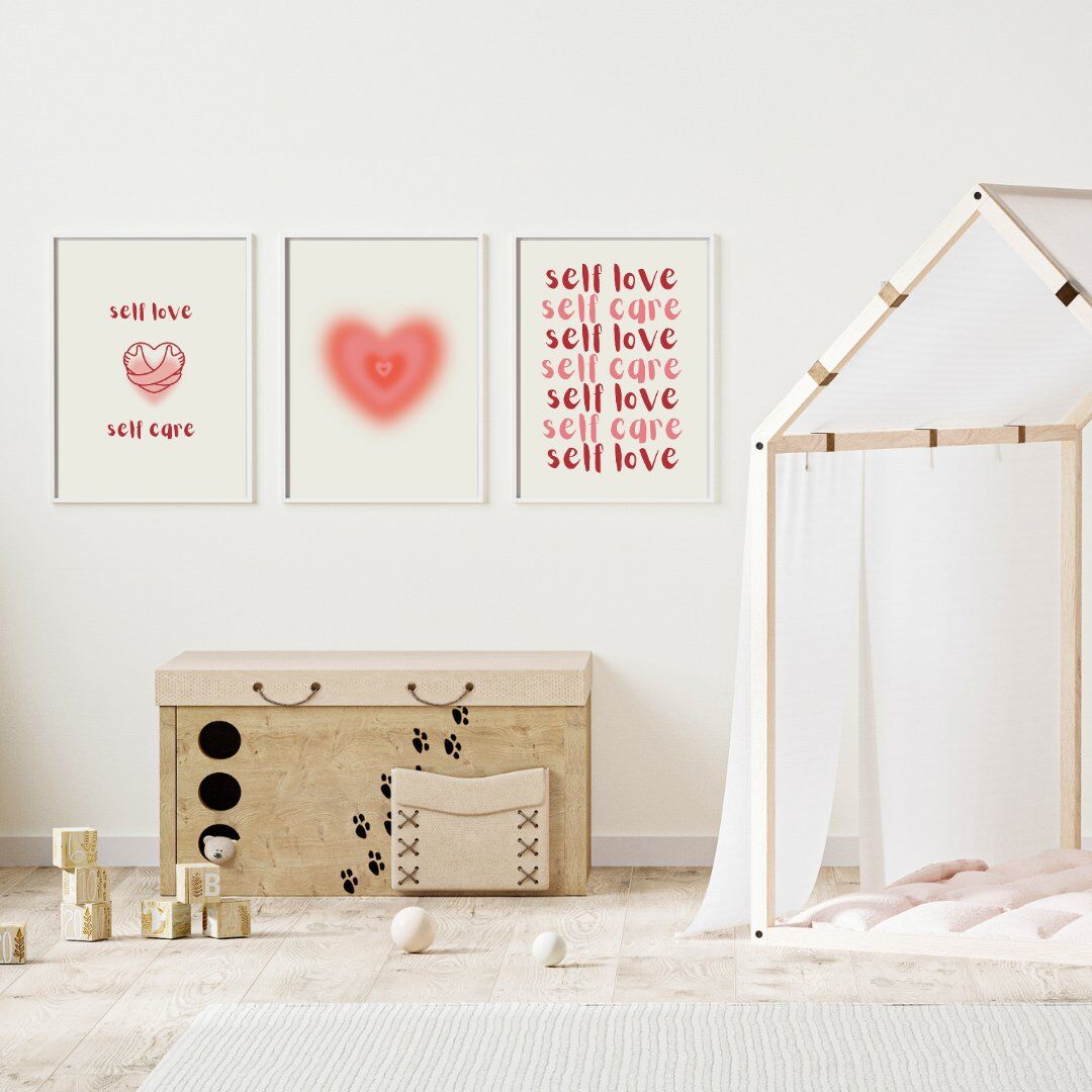 Self Love Care  Duvar Tablosu Çerçeveli 3'lü Set Beyaz - 21 x 30