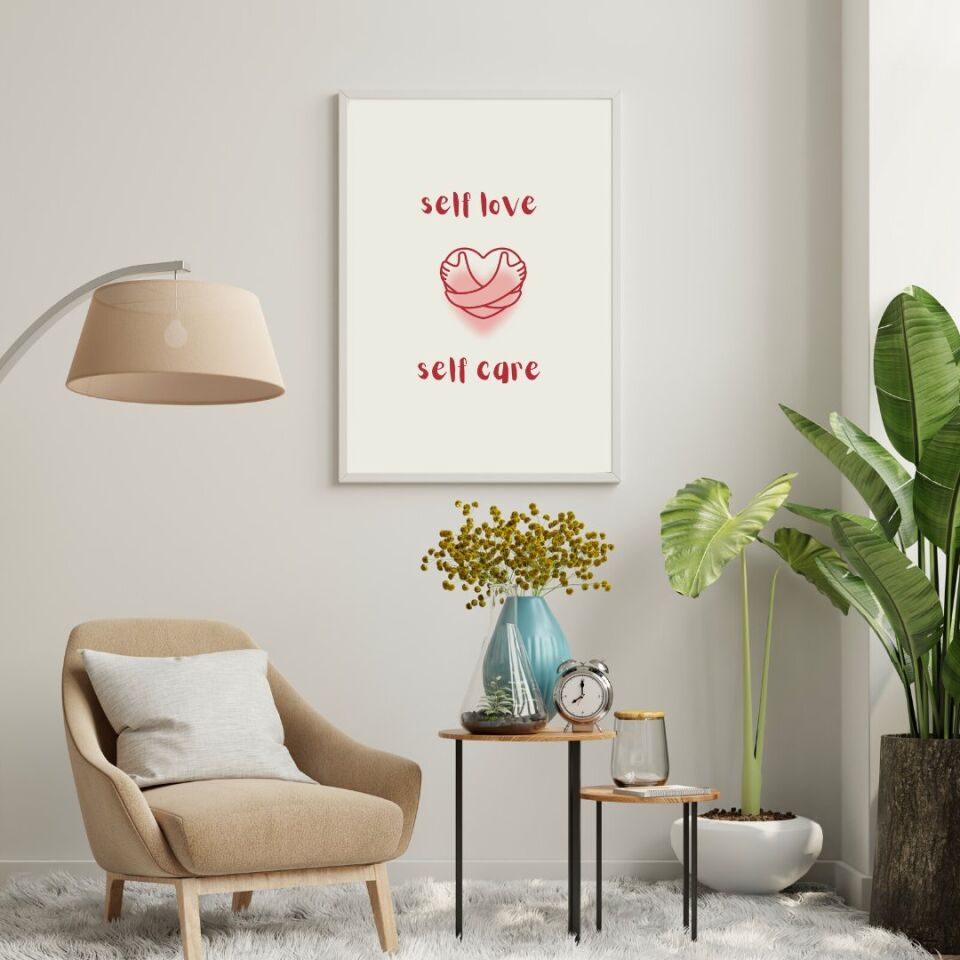 Self Love Care  Duvar Tablosu Çerçeveli 3'lü Set Beyaz - 30 x 42
